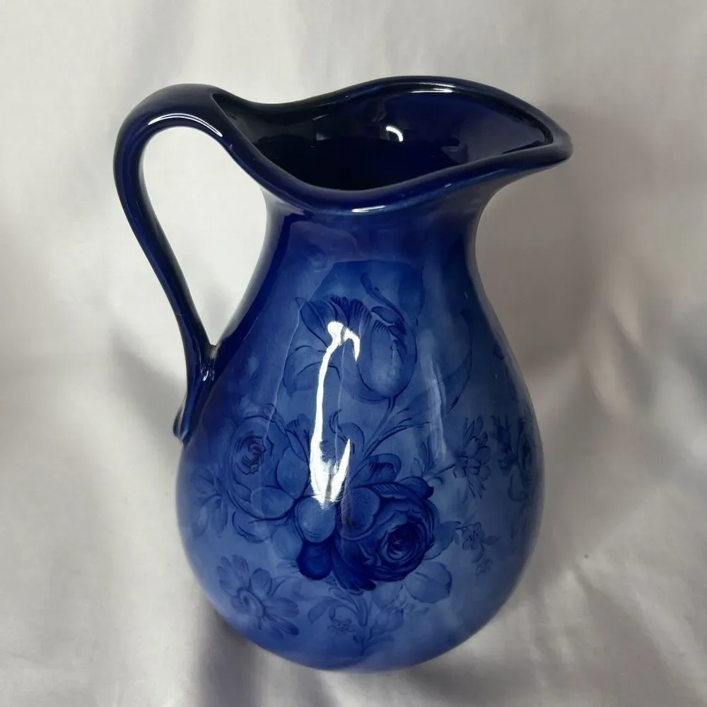 Vintage Staffordshire of England Flow blue Floral Pitcher and Bowl Set